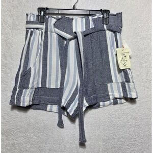 Indigo Rein Blue White Striped Linen Blend Paperbag Waist Shorts Size Large